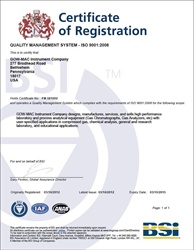 GOW-MAC Instrument Co ISO 9001:2008 Quality System Certification 